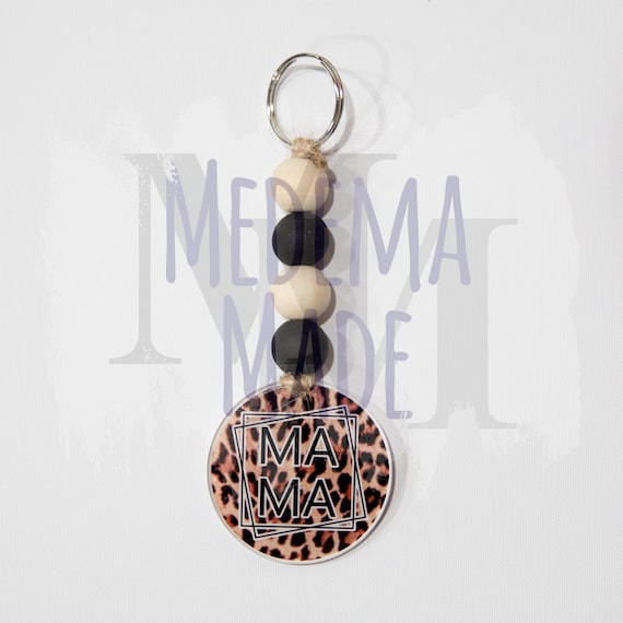 MAMA Keychain | Leopard Print Keychain | Acrylic Key Chain | Gift for Mom | Mom Stocking Stuffer | Wood Bead Keychain | Sublimation Keychain