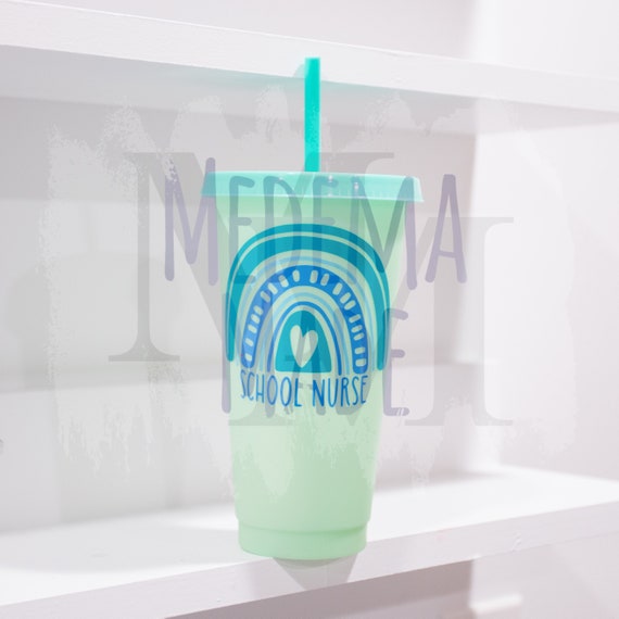 School Nurse Custom Tumbler | 24 oz Color Changing Straw Tumbler | School Nurse Gift | Personalized Straw Cup | School Nurse Appreciation