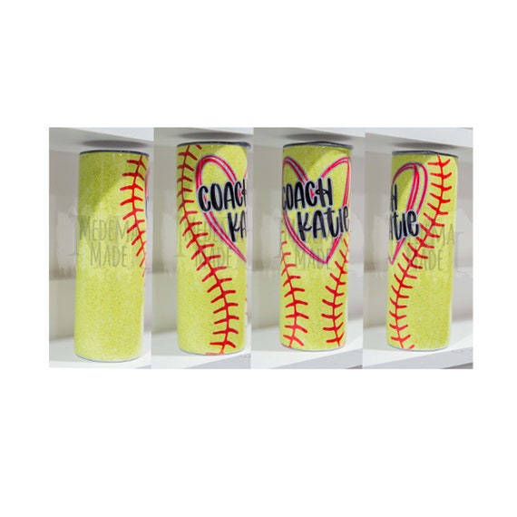 Personalized Softball 20 oz Skinny Tumbler | Softball Coach Tumbler | Softball Mom Tumbler | Glitter Softball Tumbler | Softball Coach Gift
