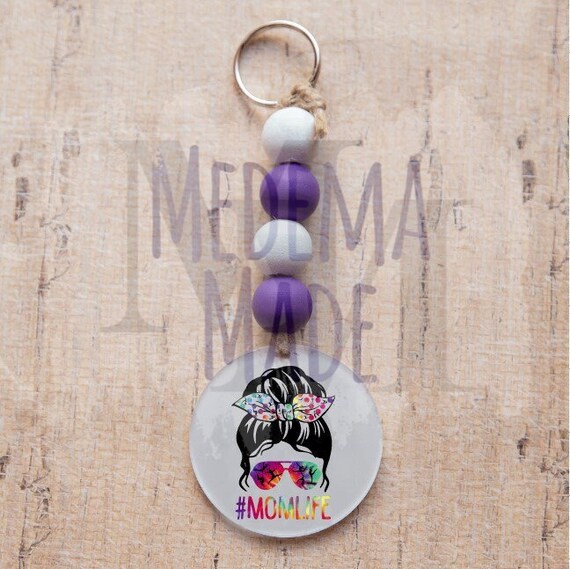 Personalized Acrylic Keychain | Mom Life | Gymnastics Mom | Messy Bun | Custom Keychain | #momlife | Wooden Beads | Mom Gift | Key Fob