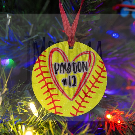 Personalized Softball Christmas Ornament | Softball Coach Ornament| Softball Mom Ornament | Glitter Softball Ornament | Travel Ball Ornament