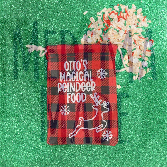 Personalized Magical Reindeer Canvas Food Bag with Food Included | Buffalo Plaid | Santa's Magic Reindeer Food Bag | Christmas Eve Tradition