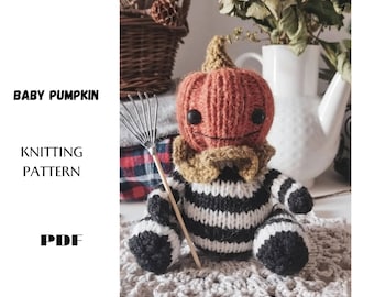 PDF Easy Knitted Pumpkin Pattern Halloween toy knitting pattern Pumpkin baby toy ENG/RU
