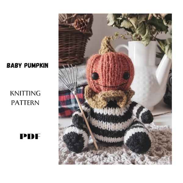 PDF Easy Knitted Pumpkin Pattern Halloween toy knitting pattern Pumpkin baby toy ENG/RU