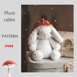 PDF Plush rabbit bunny knitting pattern / mushroom cap pattern ENG/UK