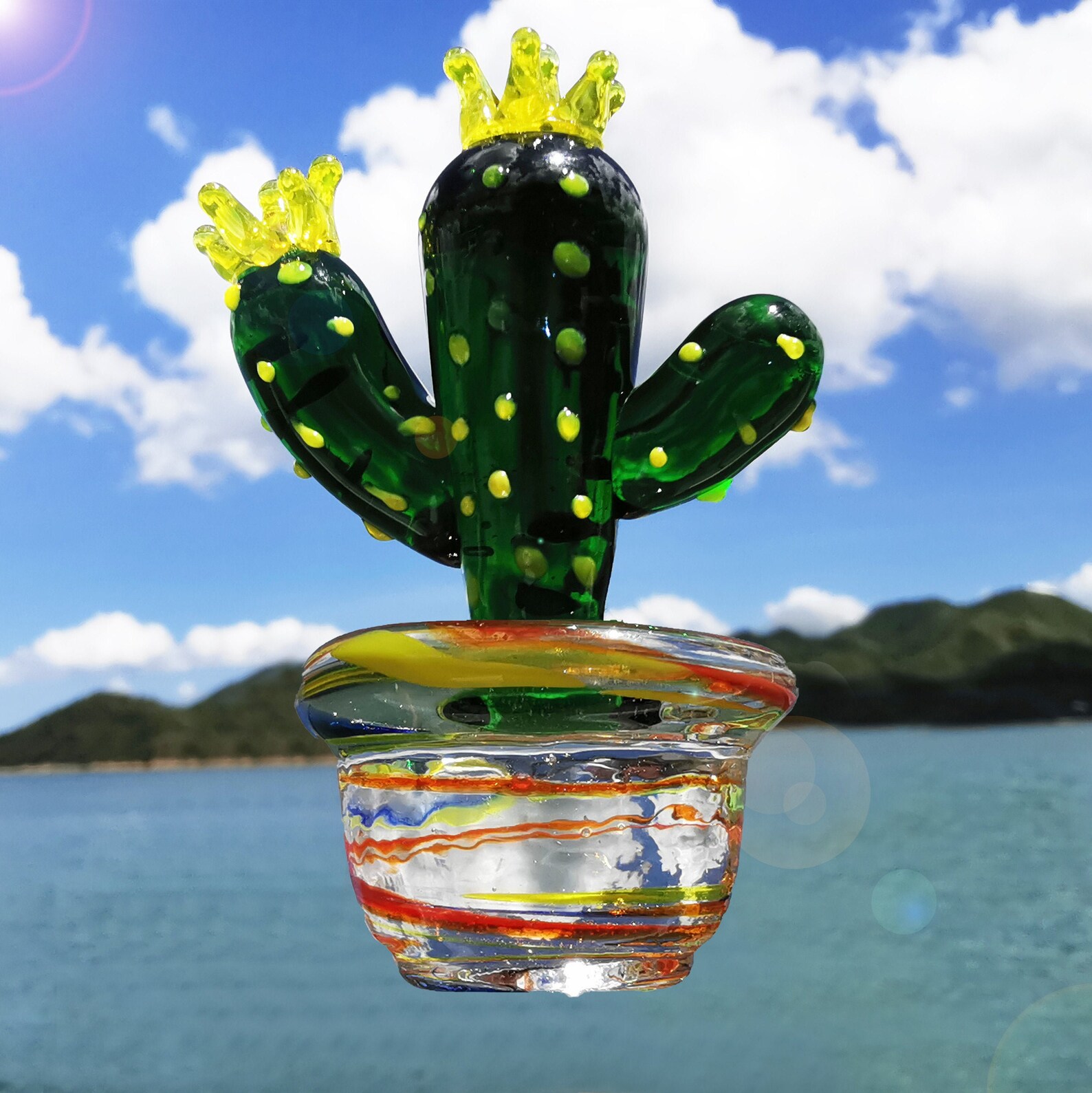 Glass Cactus Small Cactus Plant Ornament Plant Office Display Etsy