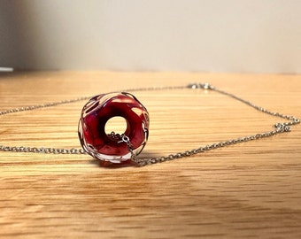 Small Fashion Glass Necklace Handmade Glass-Blown Ring Pendant in Eye-catching color combinations