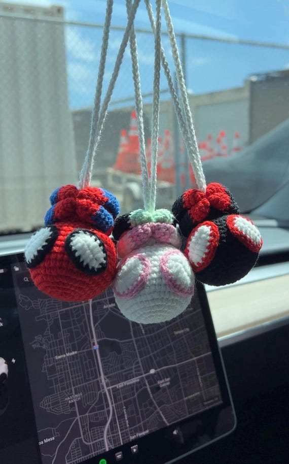 NEW! Handmade Crochet Spider-Man Marvel Car Hangers (PHYSICAL GOOD)