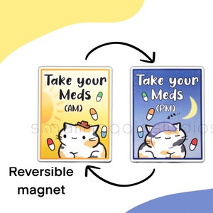 Take Your Meds AM/PM Reversible Magnet Cat, cute medication feed reminder, mental health, take your pill, gift for patient, healthcare nurse