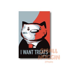 Divertente cartolina con gatto in giacca e cravatta, voglio dolcetti e animali domestici, formato 6x4 A6 / regalo da parete con scritta "Cat Lover" / simpatica stampa artistica / illustrazione di gatto come amico di penna / poster Hope