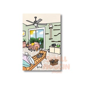 Chat mignon se prélassant à la maison Carte postale 6 x 4 A6 | Art mural vie de chat | Envoyer un cadeau pour le salon à un ami | jolies impressions d'art | Correspondant illustration de chat