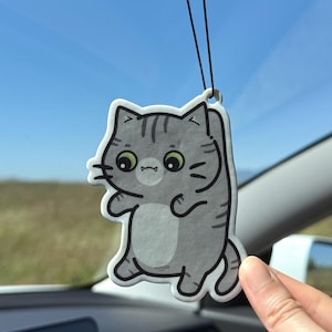 Désodorisant à suspendre chat tigré gris, parfum menthe, assainisseur de placard mignon chaton, accessoire de voiture kawaii, cadeau pour amoureux des chats, rayures de chat,