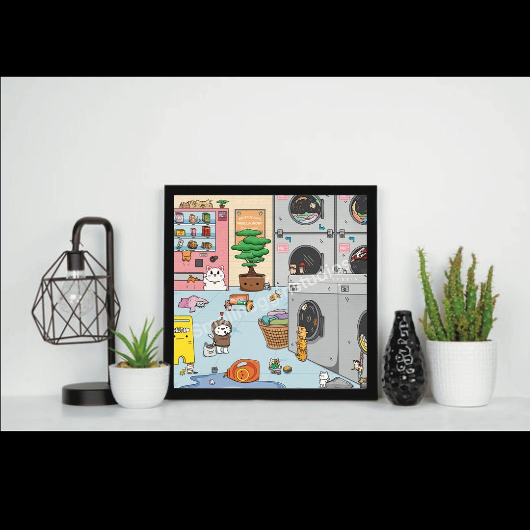 Laundromat Art Print Japanese Inspired Art 8x8 Cute Cat Etsy Canada