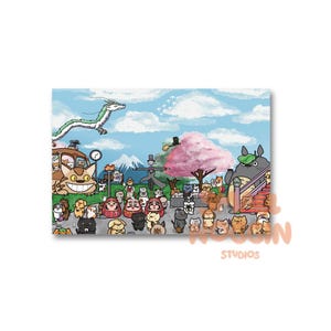 Carte postale 6 x 4 A6 de parc d'attractions de chats et de chiens au Japon | Art mural en film japonais, cadeau esthétique pour ami | jolie impression d'art | Correspondant illustration