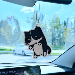 Hanging Tuxedo Cat Air Freshener, Strawberry Scent, Cute Kitty Freshener, Closet Freshener, Kawaii Car Accessory, Cat Lover Gift, Cat Scruff