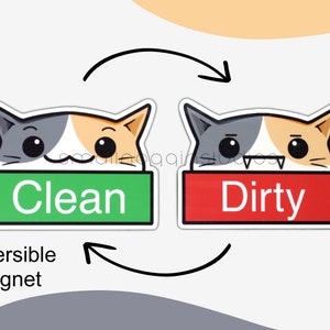 Calico Cat Dishwasher Magnet Clean or Dirty- vinyl decal, cute kitchen decor, refrigerator kawaii, reminder signs, reversible gift, sizes