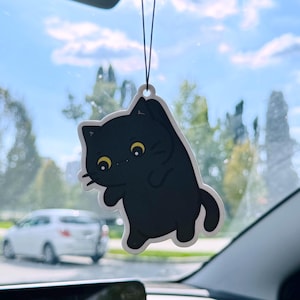 Désodorisant à suspendre chat noir, parfum d'océan, désodorisant chaton mignon, désodorisant pour penderie, accessoire de voiture kawaii, cadeau pour amoureux des chats, rayures de chat