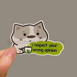 Rispetto la tua opinione sbagliata, adesivo in vinile per gatti - Meme divertente sul gatto, adesivo con opinione sbagliata, arte umoristica per adulti, lavabile in lavastoviglie, adatto per bottiglie d'acqua