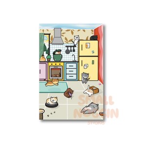 Carini gatti in cucina, cartolina 6x4 A6 / Arte murale "Cat Life" / Regalo per la decorazione della casa / Regalo per amici / Stampe artistiche carine / Illustrazione di un gatto come amico di penna