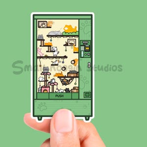 Autocollant en vinyle pour distributeur automatique de maison de chat vert, chambre de chat miniature, autocollant mignon de chaton, esthétique de café de chat japonais, art d'amant de chat