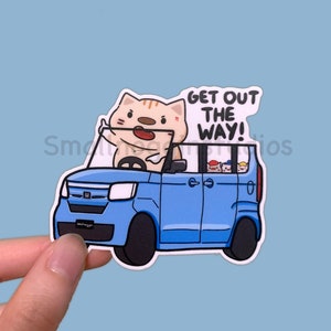 Adesivo in vinile opaco "Get Out The Way" - Adesivo divertente per auto con rabbia, auto con gatto blu e rabbia al volante, lavabile in lavastoviglie, adesivo per bottiglia d'acqua