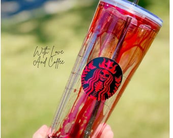 ORIGINAL DESIGNER Blood Drip Halloween Snowglobe Tumbler, 24 Ounce Snow Globe Tumbler, Glitter Tumbler, Double Walled Tumbler, Gift