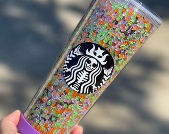 Spooky Rhinestone Snow Globe Tumbler, Halloween Bling Starbucks Cup