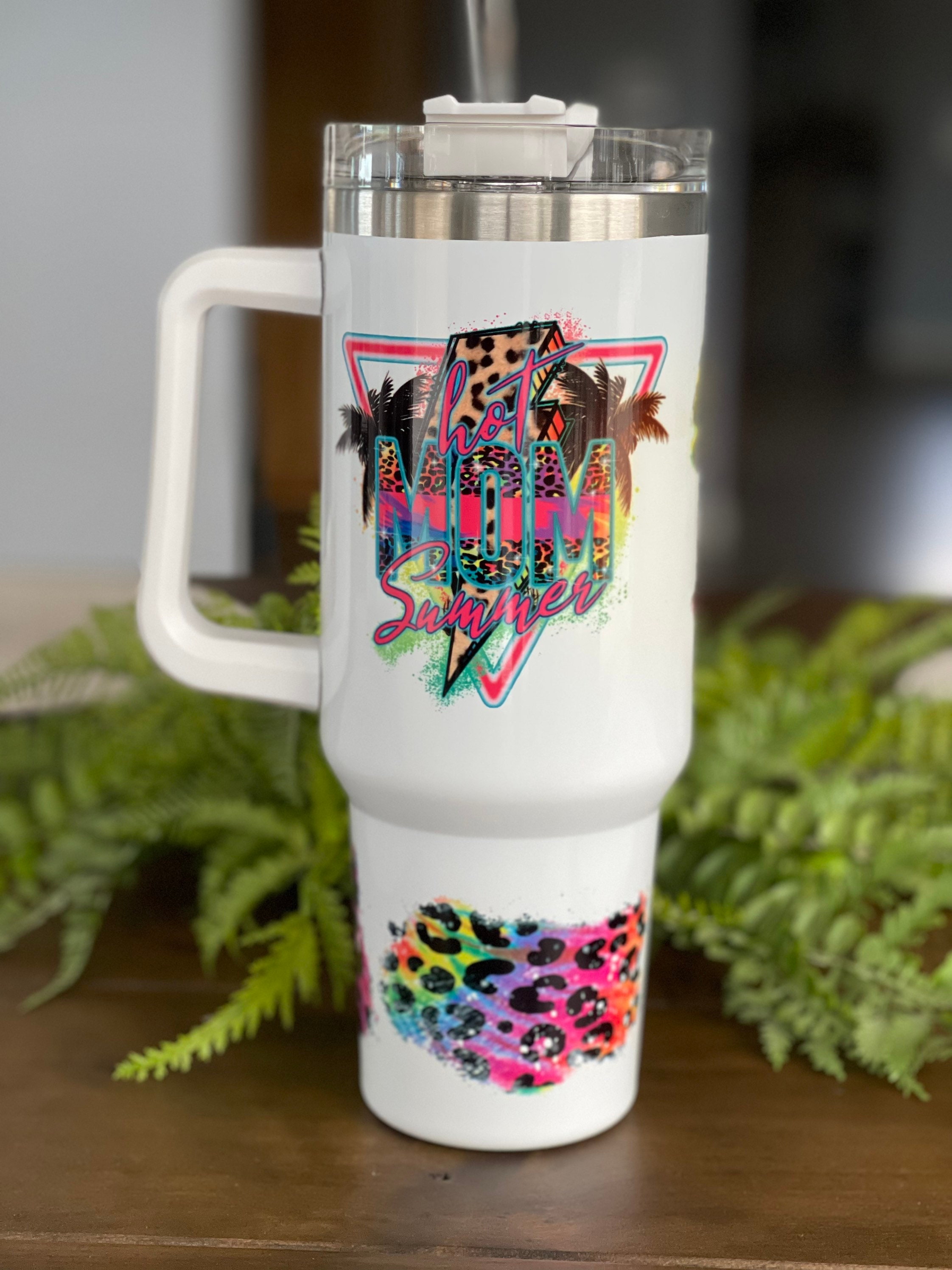 Tropical Floral Leopard 40 oz Tumbler with Handle, Hot Cold Drinks
