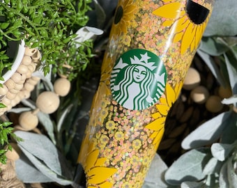 Sunflower Snowglobe Tumbler, Snow Globe Tumbler, Glitter Tumbler, Double Walled Tumbler, Acrylic Tumbler, Gift