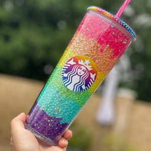 Rainbow Rhinestone Filled Tumbler, Starbucks, Bling Tumbler, Gift For Her, Trendy, Gift