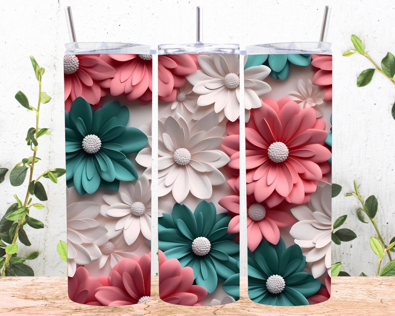 20 oz Tumbler - 3D Multiple Flowers Tumbler, Summer, Birthday idea, Gift  for her, Insulated, Gift for Anyone, Floral Tumbler, Girly Tumbler
