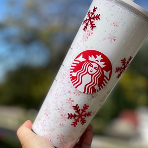 Peppermint Snowflake Snowglobe Tumbler, Glitter Double Walled Acrylic Tumbler zdjęcie 1