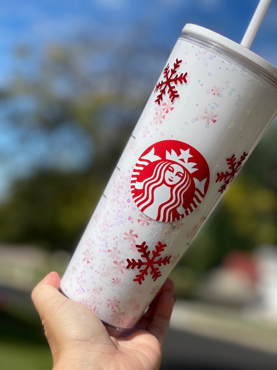 Peppermint Snowflake Snowglobe Tumbler, Glitter Double Walled Acrylic Tumbler