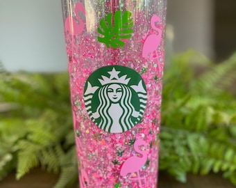 Flamingo Snowglobe Tumbler, Glitter Acrylic Double Walled Tumbler