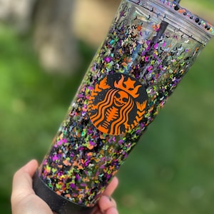 Halloween Bat Glitter Snow Globe Tumbler, Double Walled Acrylic Tumbler