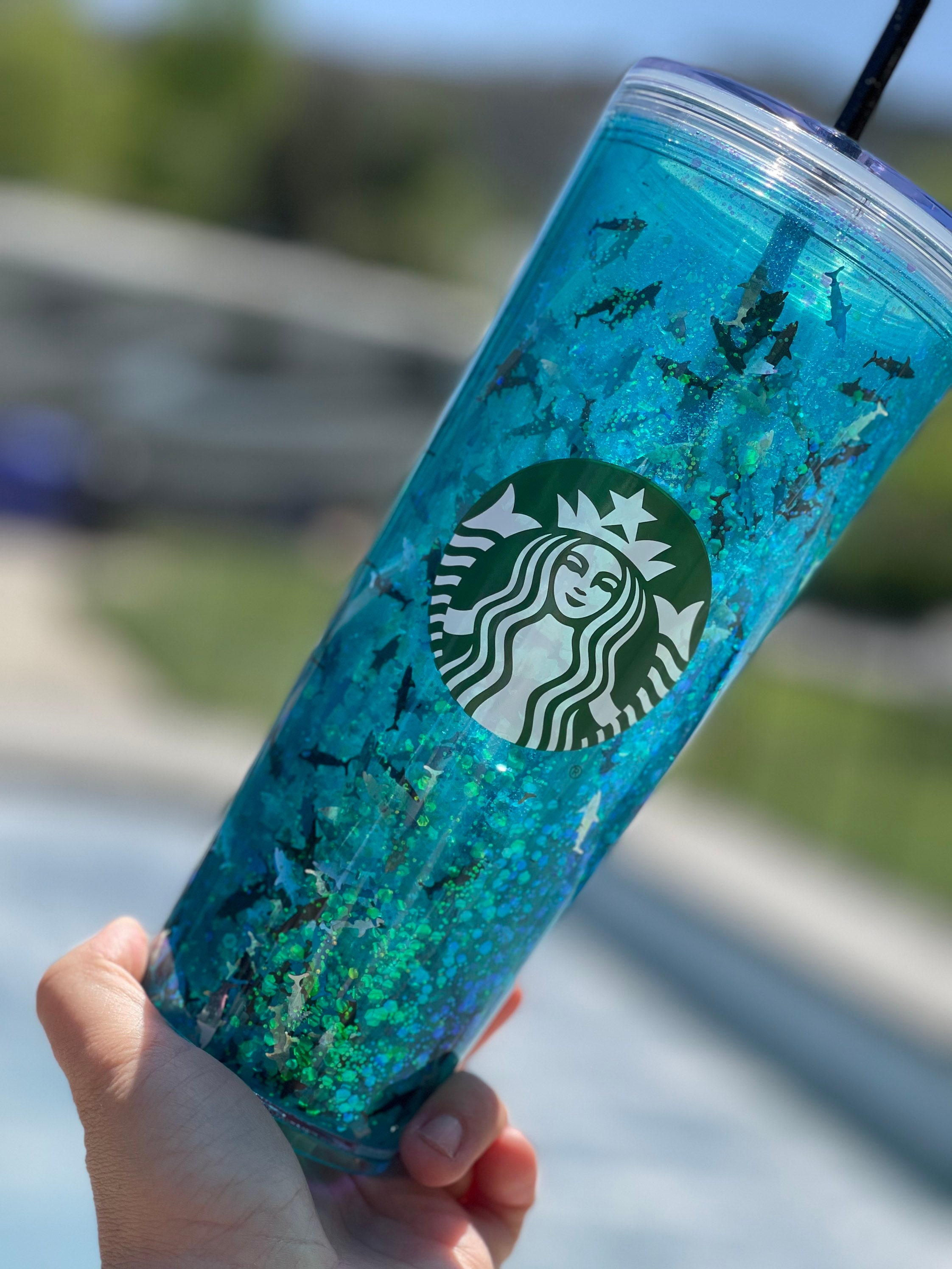 Shark Snowglobe Tumbler, Snow Globe Tumbler, Glitter Tumbler