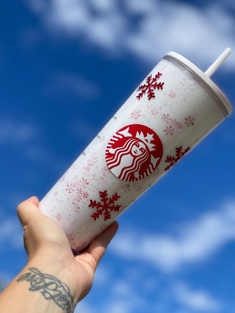 Peppermint Snowflake Snowglobe Tumbler, Glitter Double Walled Acrylic Tumbler zdjęcie 7