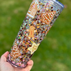 Gingerbread Snowglobe Tumbler, Glitter Acrylic Double Walled Tumbler image 3