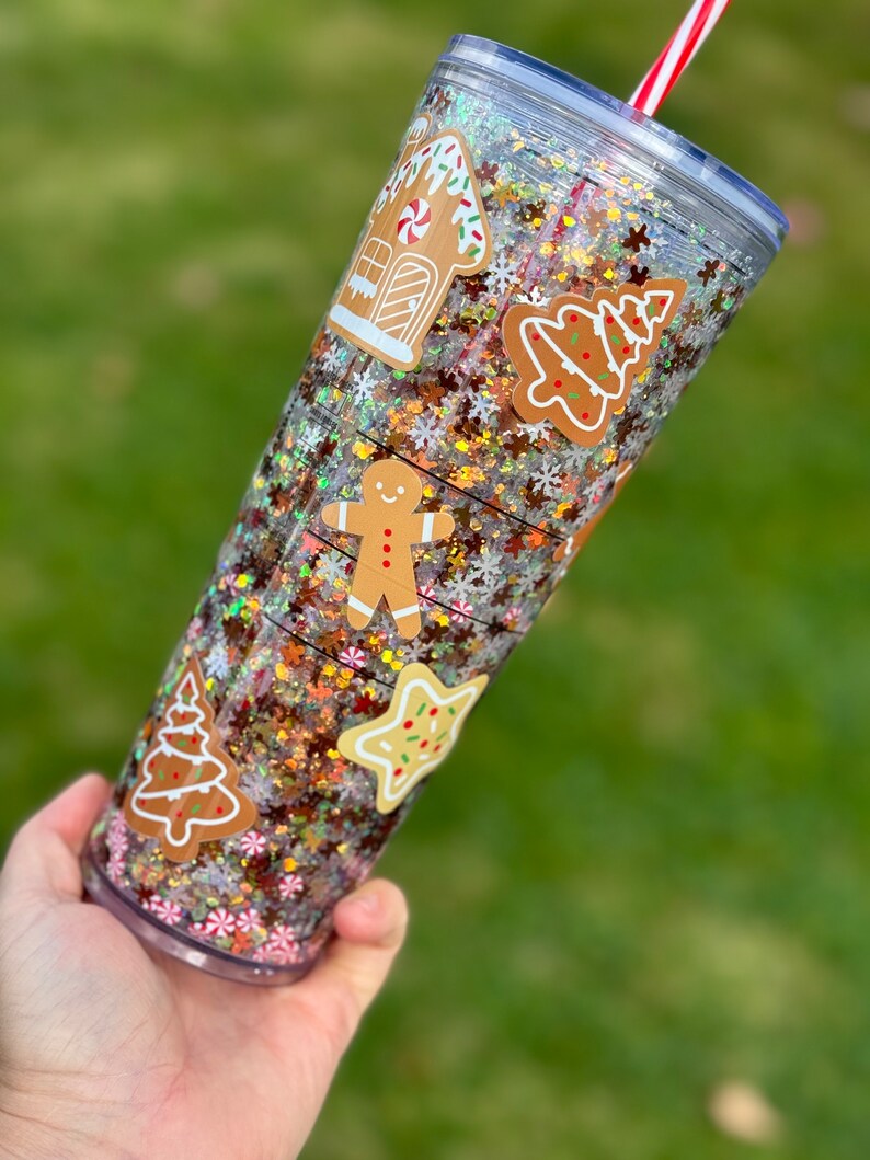 Gingerbread Snowglobe Tumbler, Glitter Acrylic Double Walled Tumbler image 3