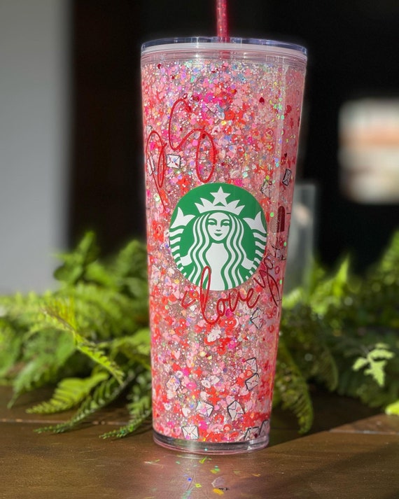 Starbucks Tumbler Valentines Glitter Snowglobe Liquid Filled and