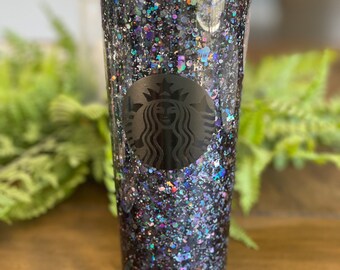 Black Glitter Snowglobe Tumbler, Double Walled Acrylic Tumbler