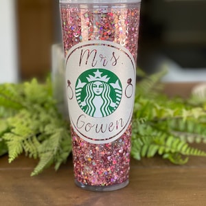 Rose Gold Glitter Snowglobe Tumbler, Bridal Bride Gift