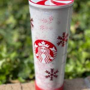 Peppermint Snowflake Snowglobe Tumbler, Glitter Double Walled Acrylic Tumbler zdjęcie 3