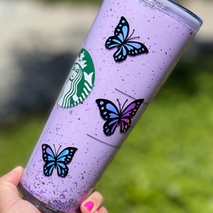 Butterfly Purple Snowglobe Tumbler, Snow Globe Tumbler, Glitter Tumbler, Double Walled Tumbler, Acrylic Tumbler, Gift