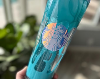 Teal Drip Snowglobe Tumbler, 24 oz Glitter Tumbler