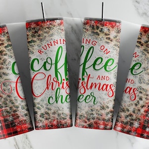 Running Off Coffee and Christmas Cheer 20 Ounce Metal Tumbler, Sublimation, Gift, Insulated Tumbler, Gift