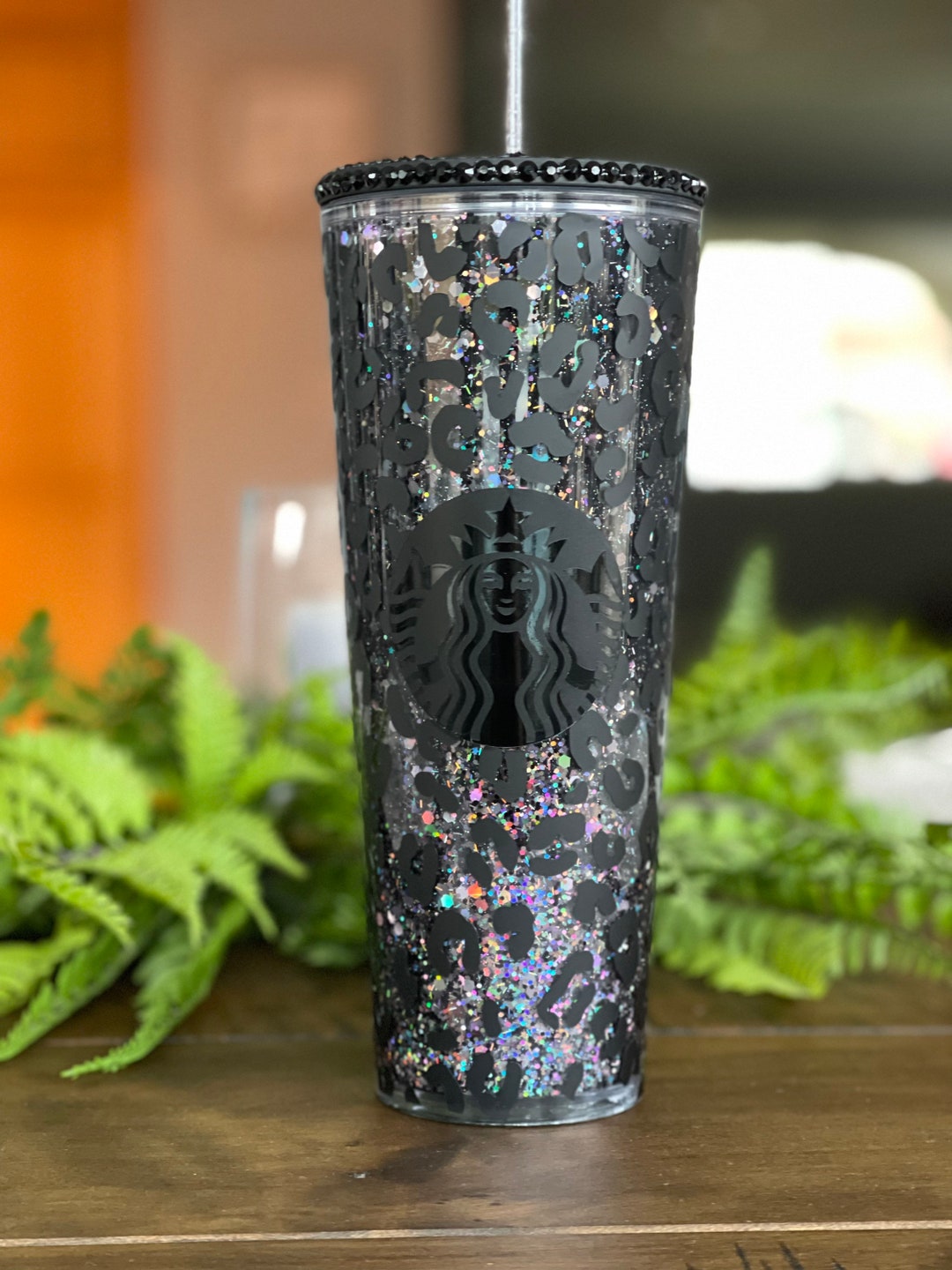 Black Leopard Snowglobe Tumbler, Snow Globe Tumbler, Glitter Tumbler