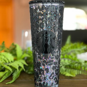 Silver & Black Leopard Glitter Tumbler - Sublimated Tumblers