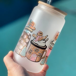 Pink Gingerbread Glass Can 16 Ounce, Gift