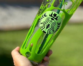 Green Drip Halloween Snowglobe Tumbler, 24 oz Double Walled Tumbler